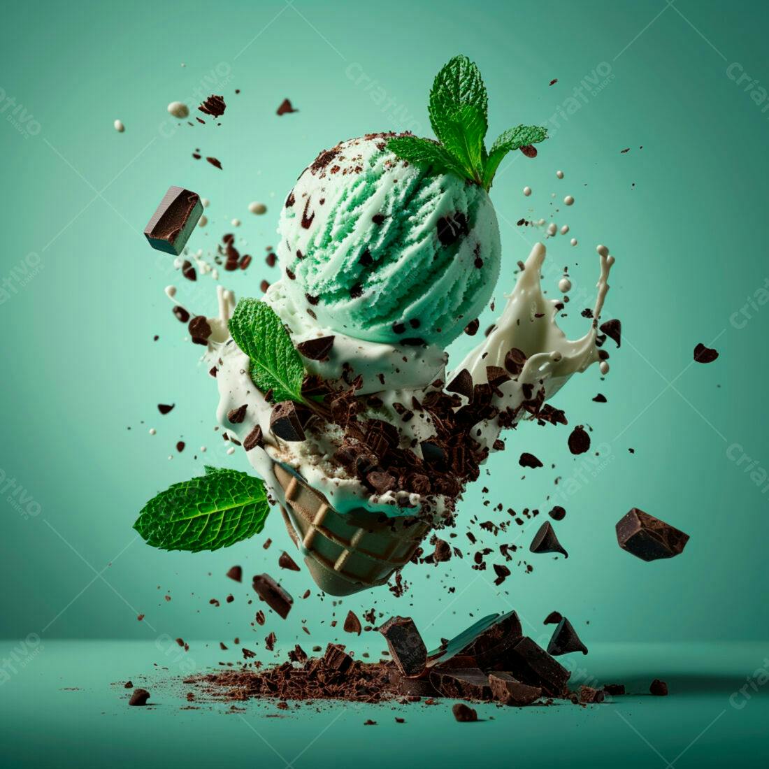 Sorvete menta e chocolate em cascata