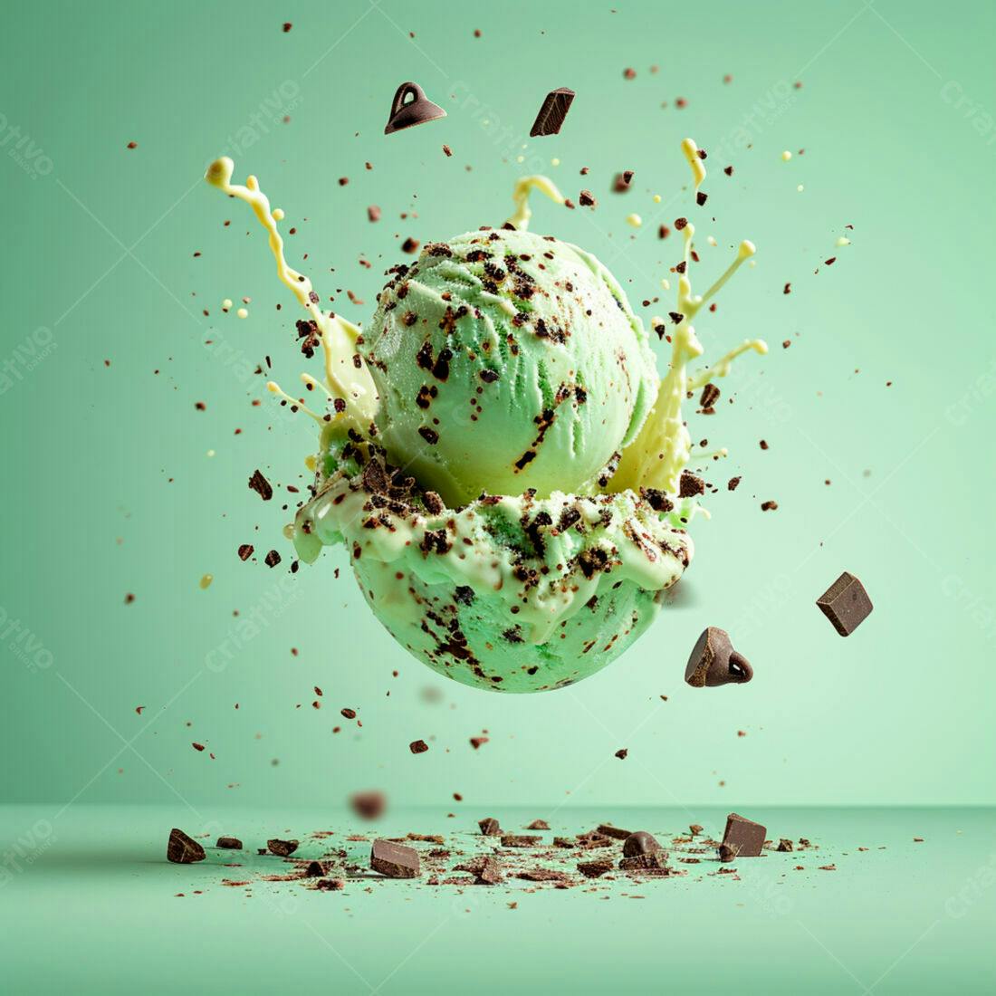 Sorvete menta com chocolate em explosão