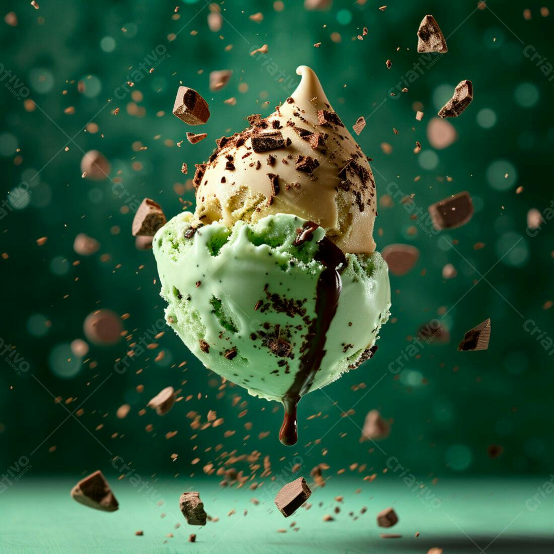 Sorvete de menta e baunilha com chocolate