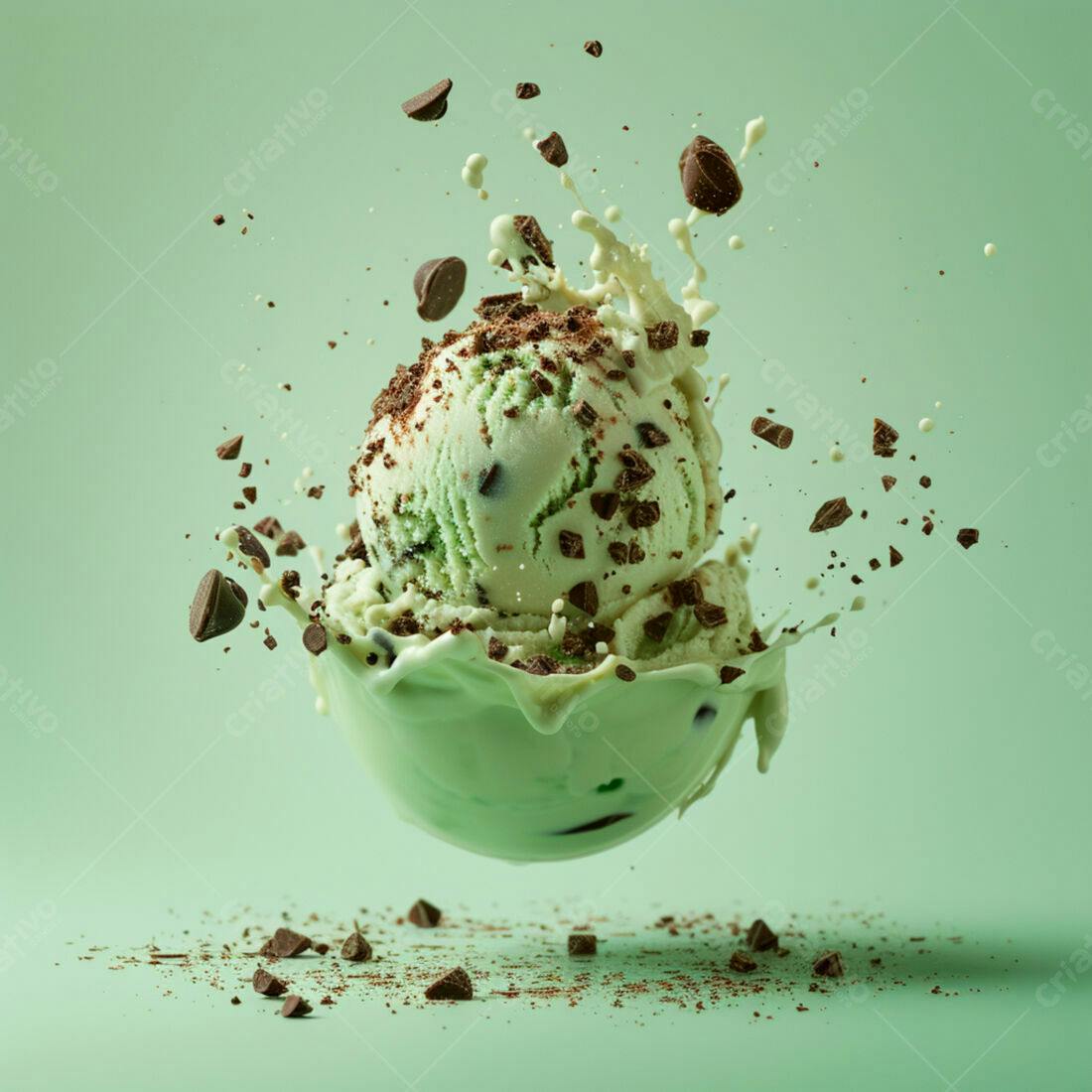 Sorvete de menta com chocolate em gotas