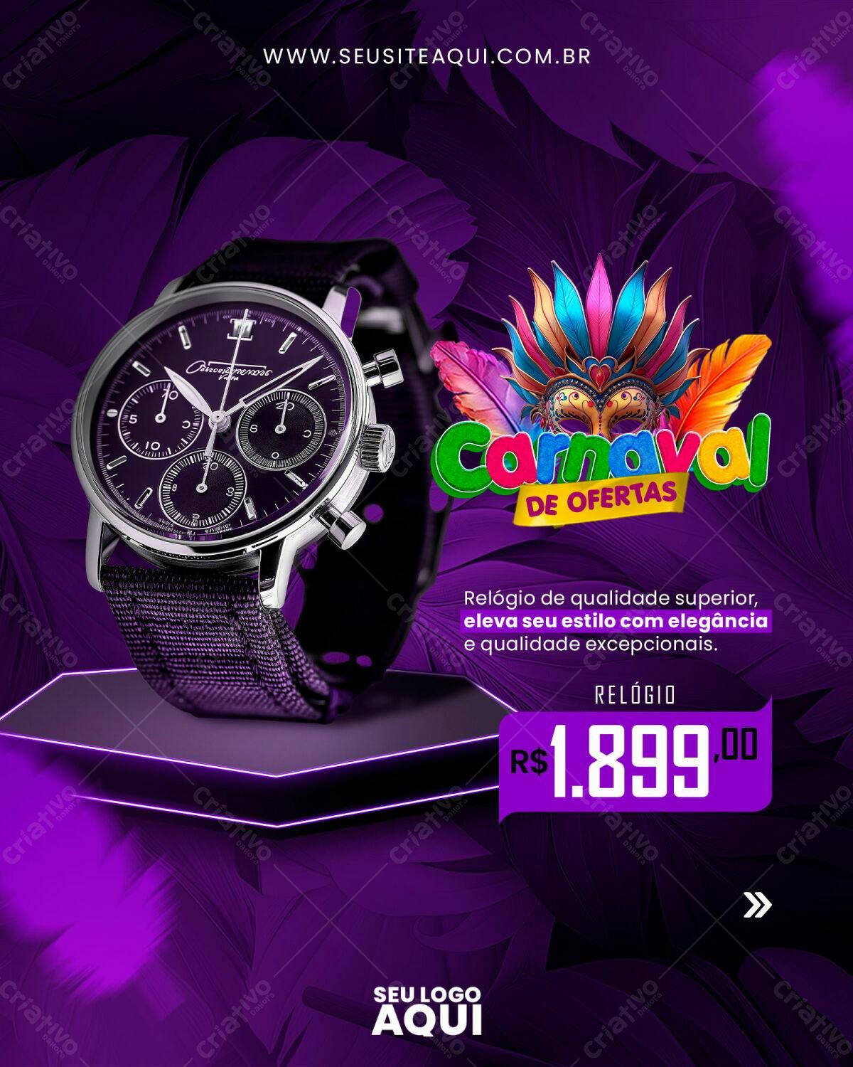 Flyer de Carnaval com Relógio de Luxo PSD Editável