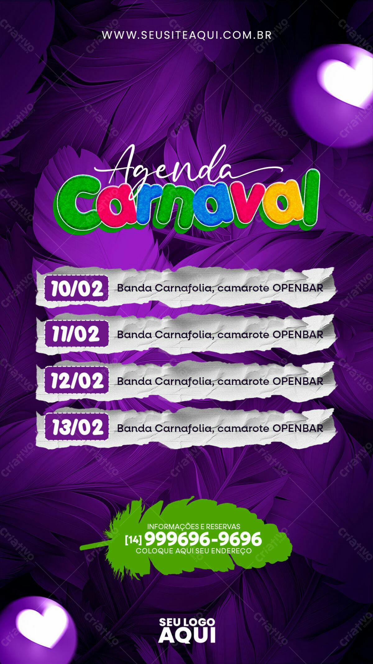 Flyer Agenda Carnaval PSD Editável