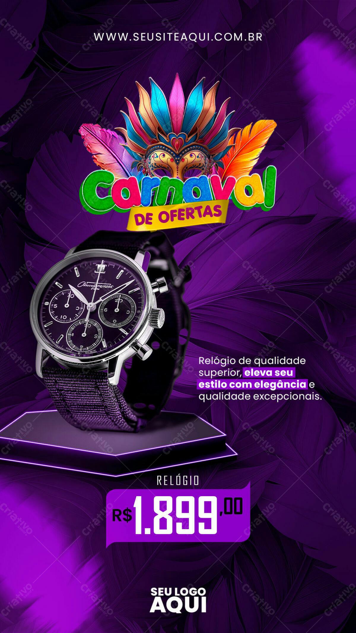 Flyer Carnaval de Ofertas Relógio Luxo PSD Editável