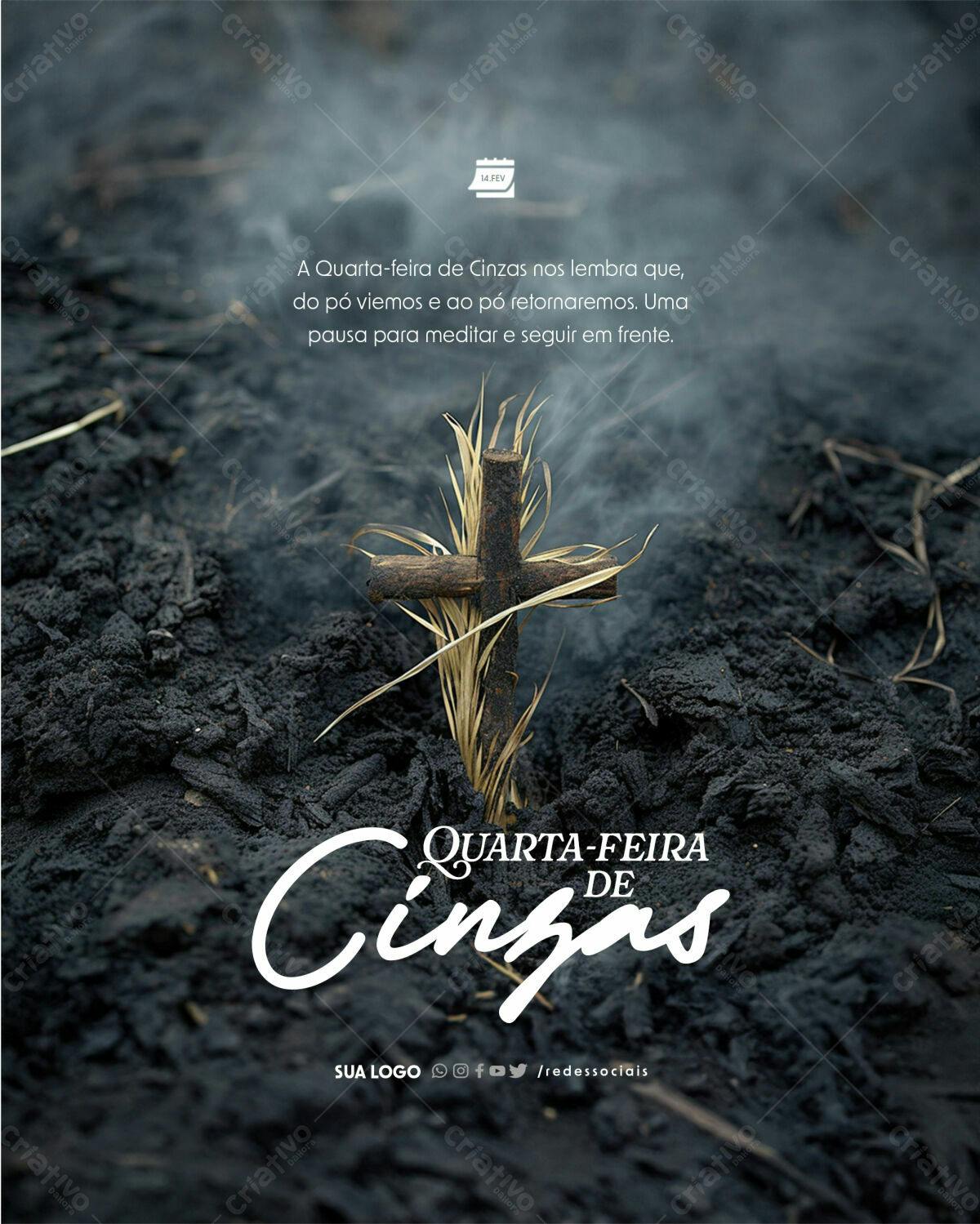 Flyer para Quarta-Feira de Cinzas PSD Editável