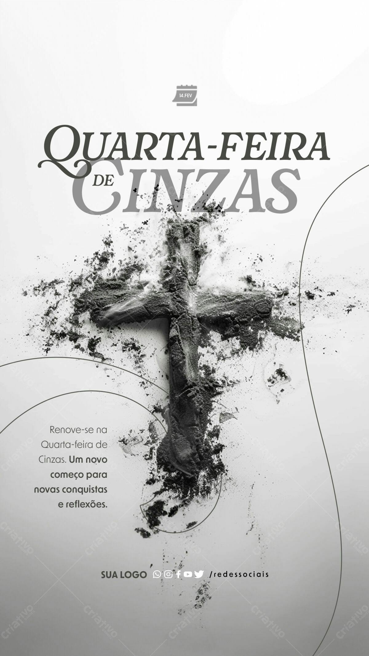 Flyer para Quarta-Feira de Cinzas PSD Editável