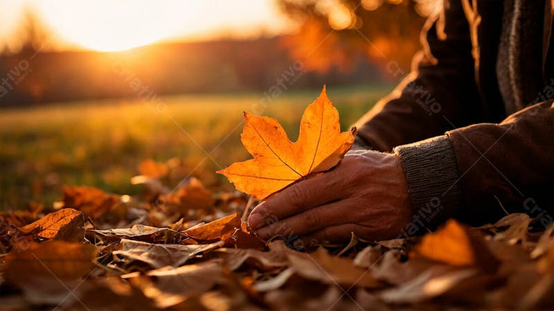 Imagem grátis homem segurando folha de outono