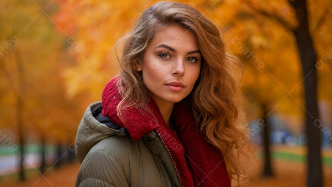Mulher loira outono parque vermelho