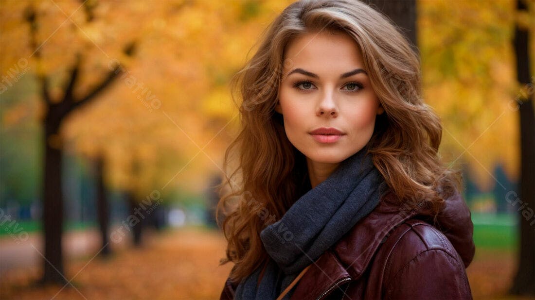 Mulher loira outono jaqueta marrom