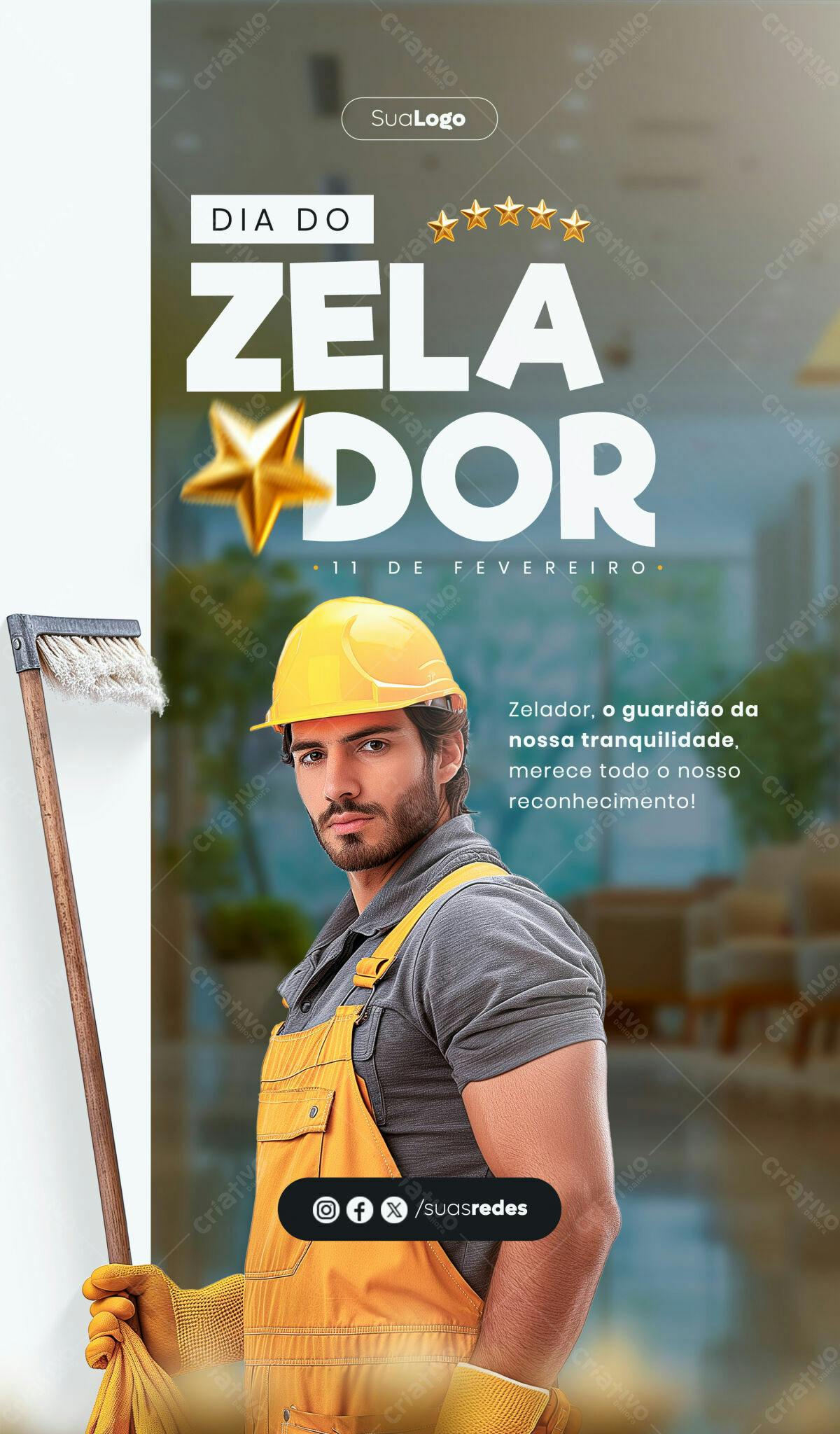 Flyer Dia do Zelador PSD Editável