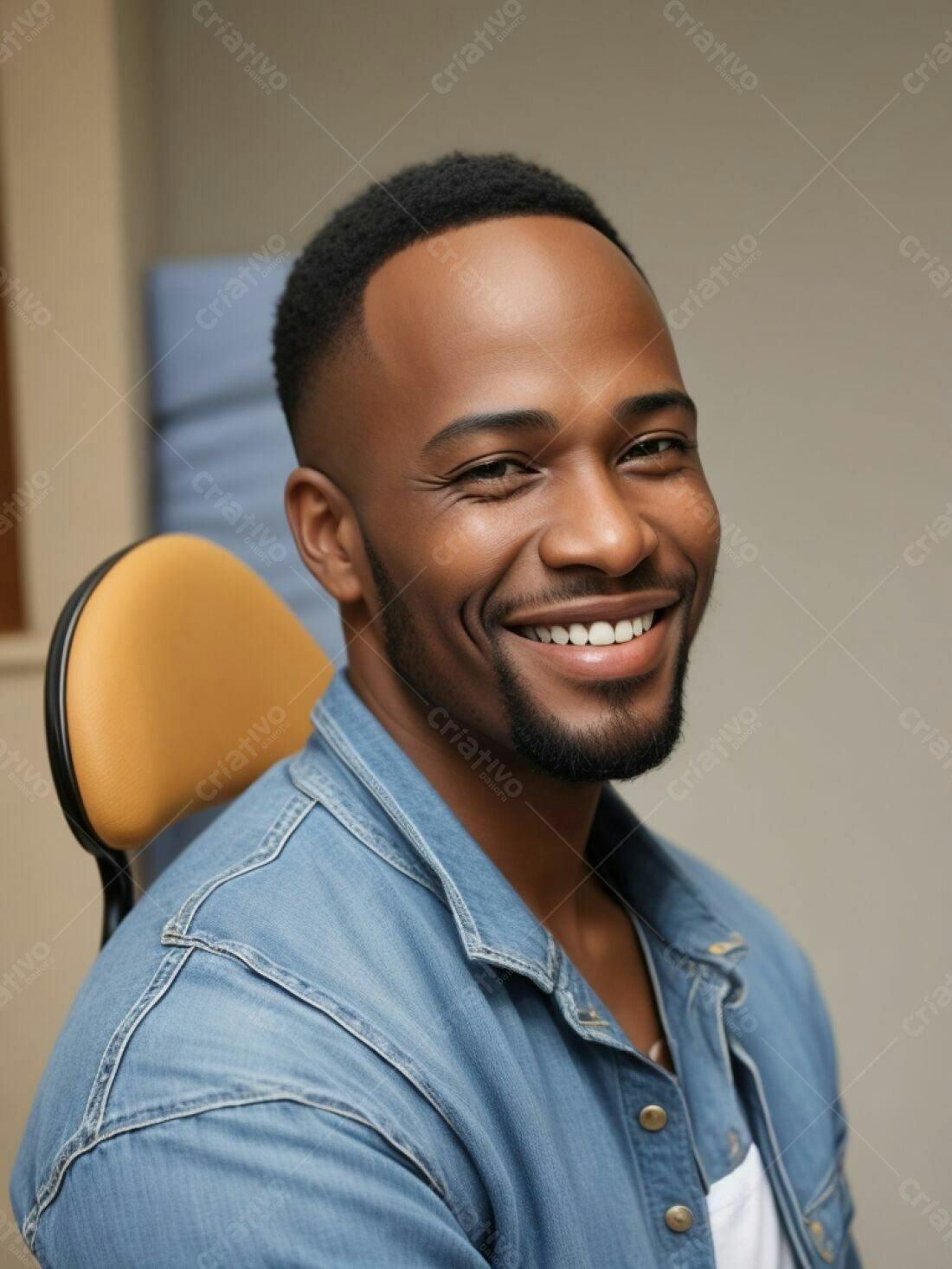Homem negro sorrindo camisa jeans