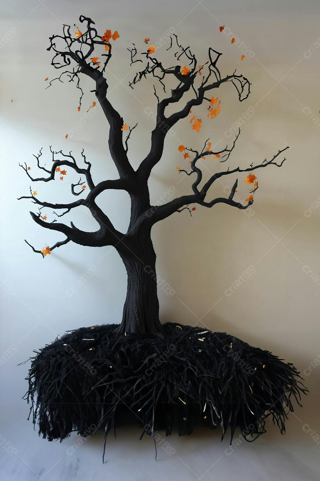 Árvore Negra com Folhas Laranjas Outono