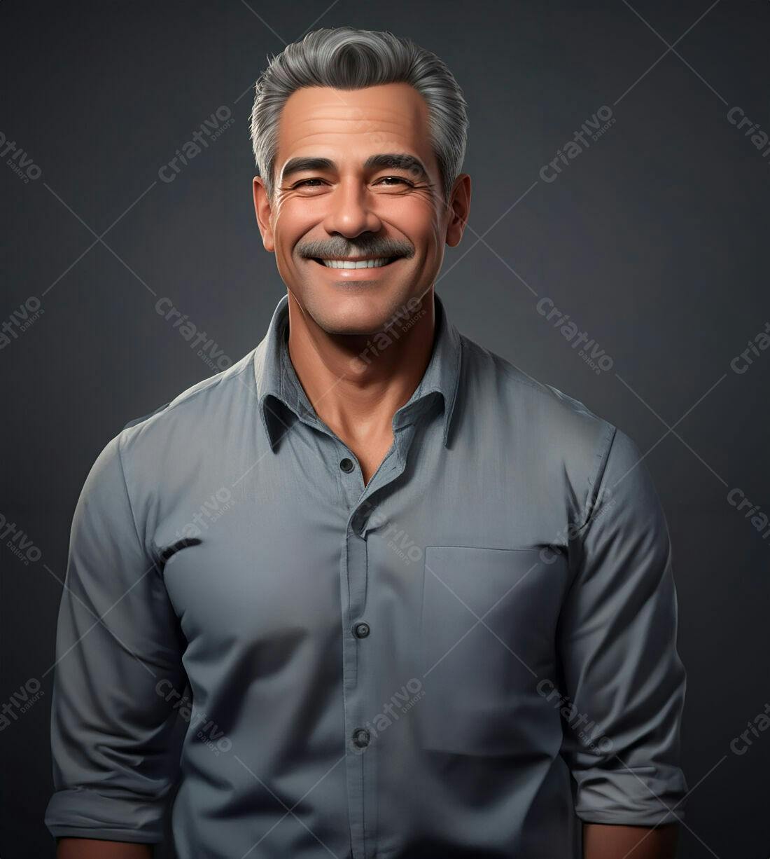 Homem de meia idade sorrindo camisa cinza