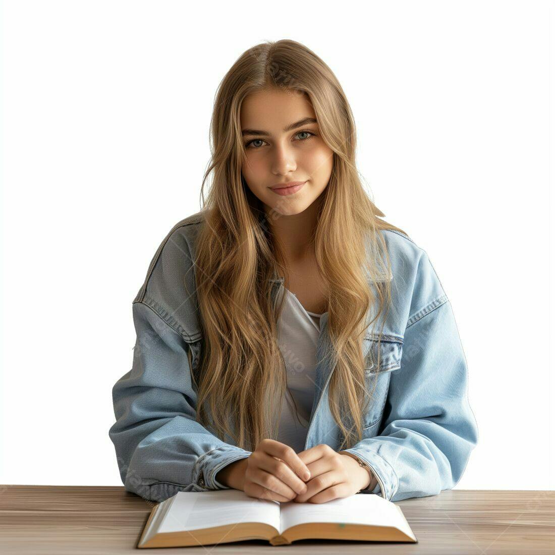 Jovem lendo livro em mesa de madeira