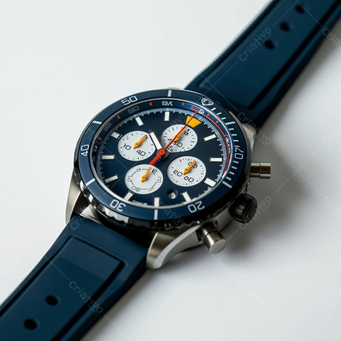 Relógio Cronógrafo Azul e Prata com Pulseira de Silicone