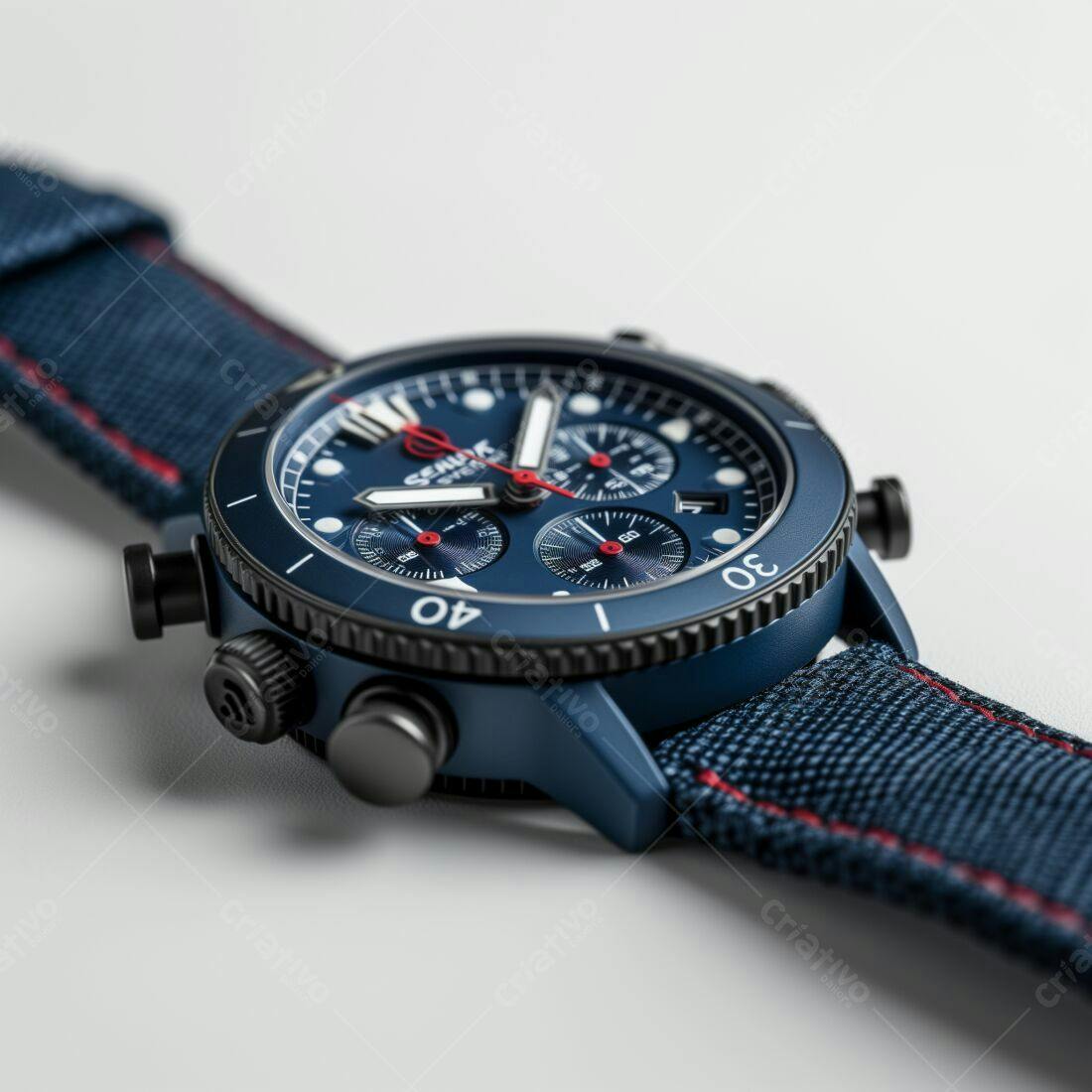 Relógio Cronógrafo Azul Escuro com Pulseira de Tecido