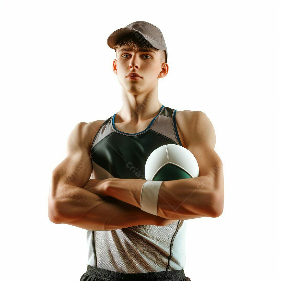 Atleta jovem segurando bola de vôlei