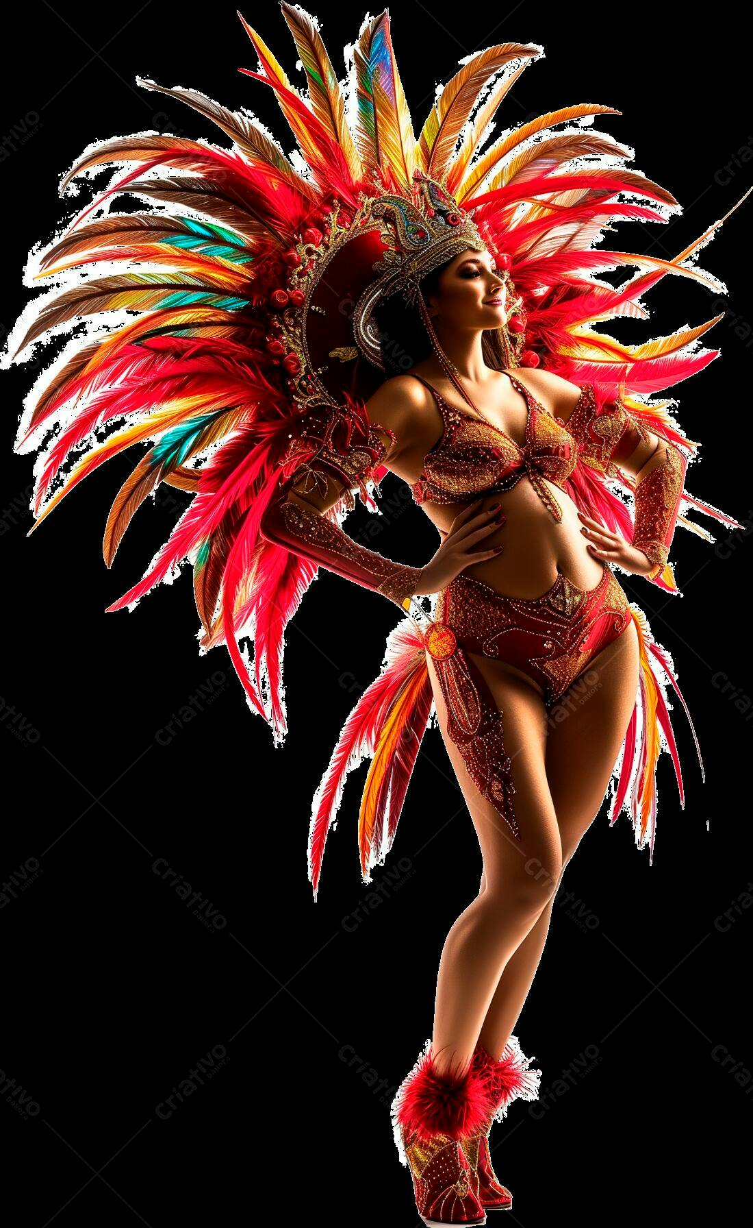 Bailarina de Carnaval em traje vermelho e dourado