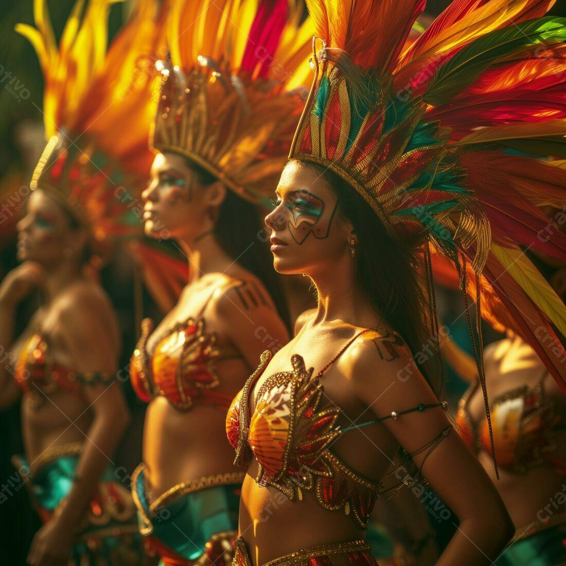 Bailarinas em fantasias vibrantes de Carnaval
