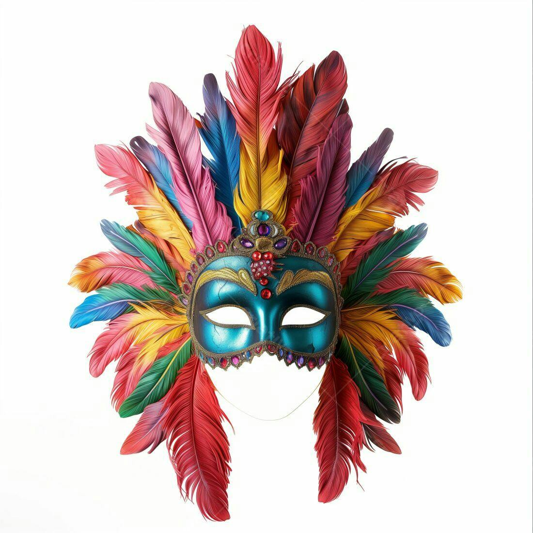 Máscara de Carnaval com Penas Coloridas