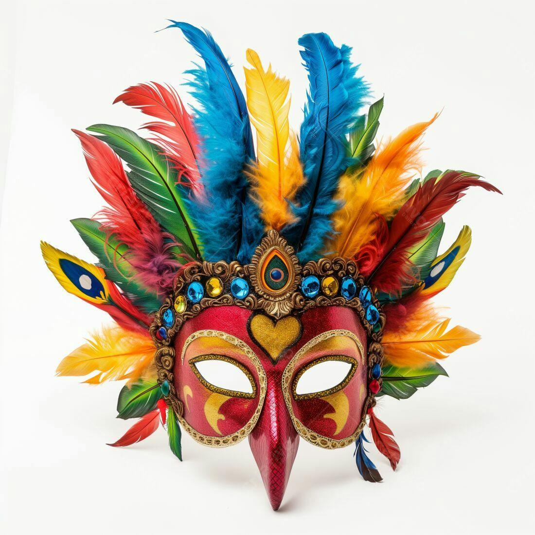 Máscara de Carnaval colorida com penas