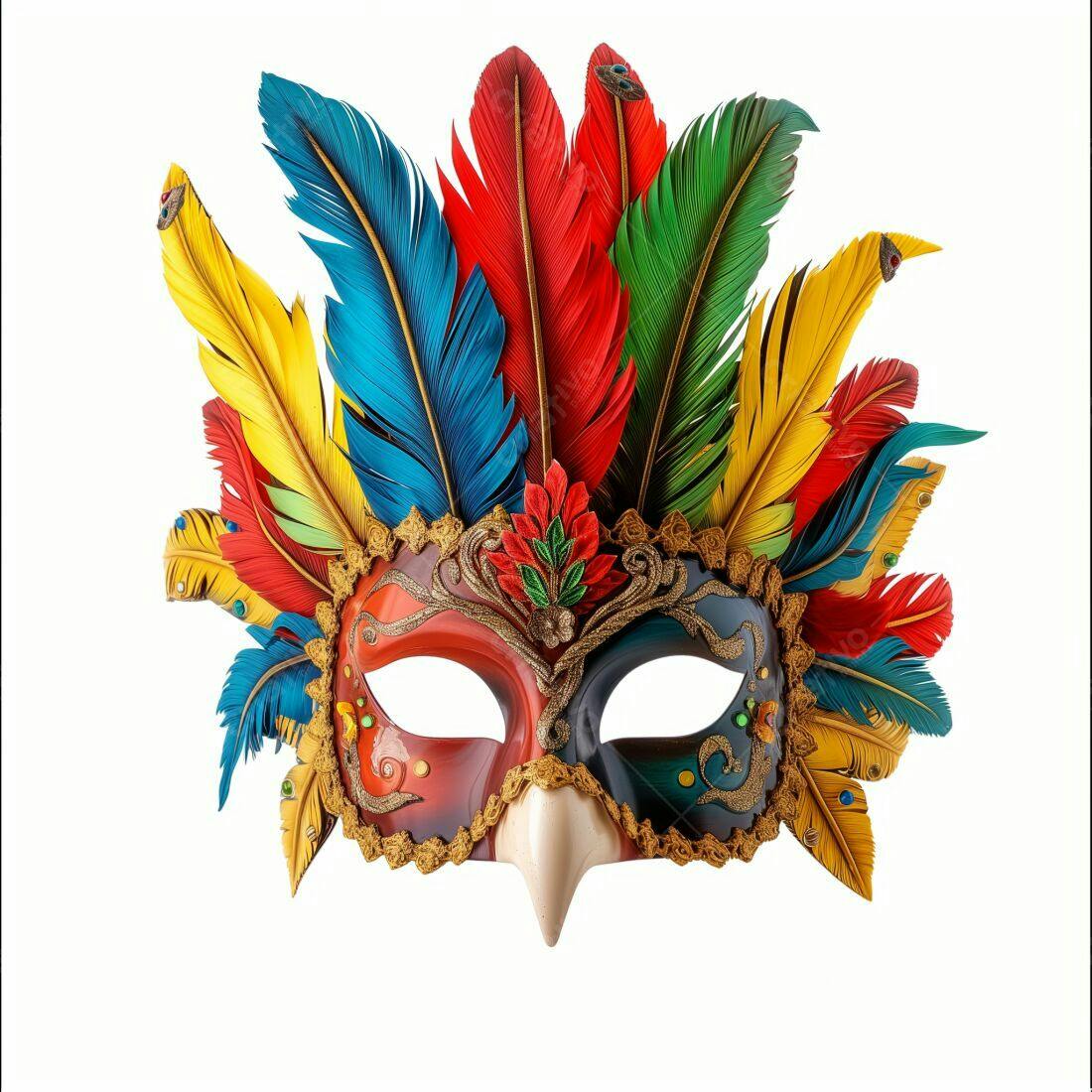 Máscara de Carnaval com Penas Coloridas