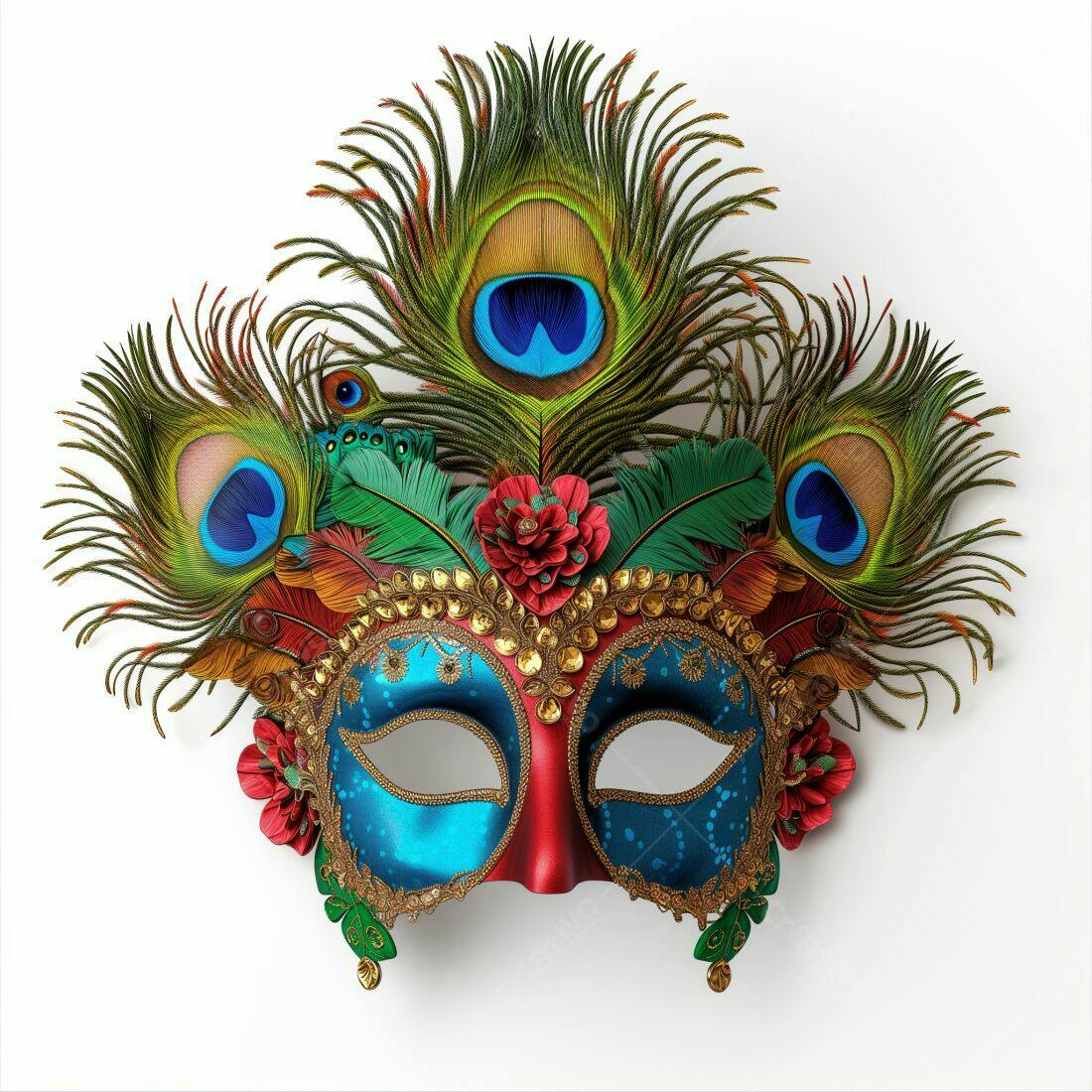 Máscara de Carnaval com penas de pavão