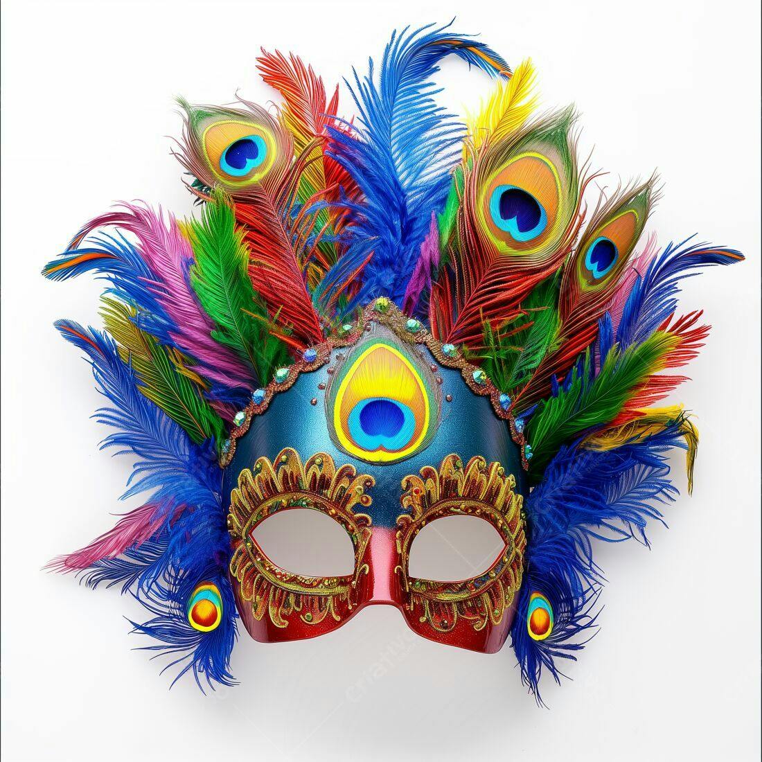 Máscara de Carnaval com Penas Coloridas