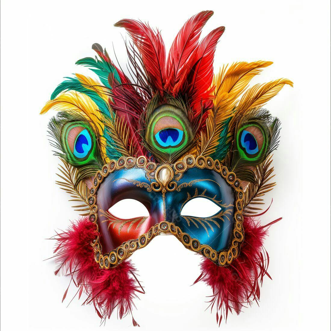 Máscara de Carnaval colorida com penas