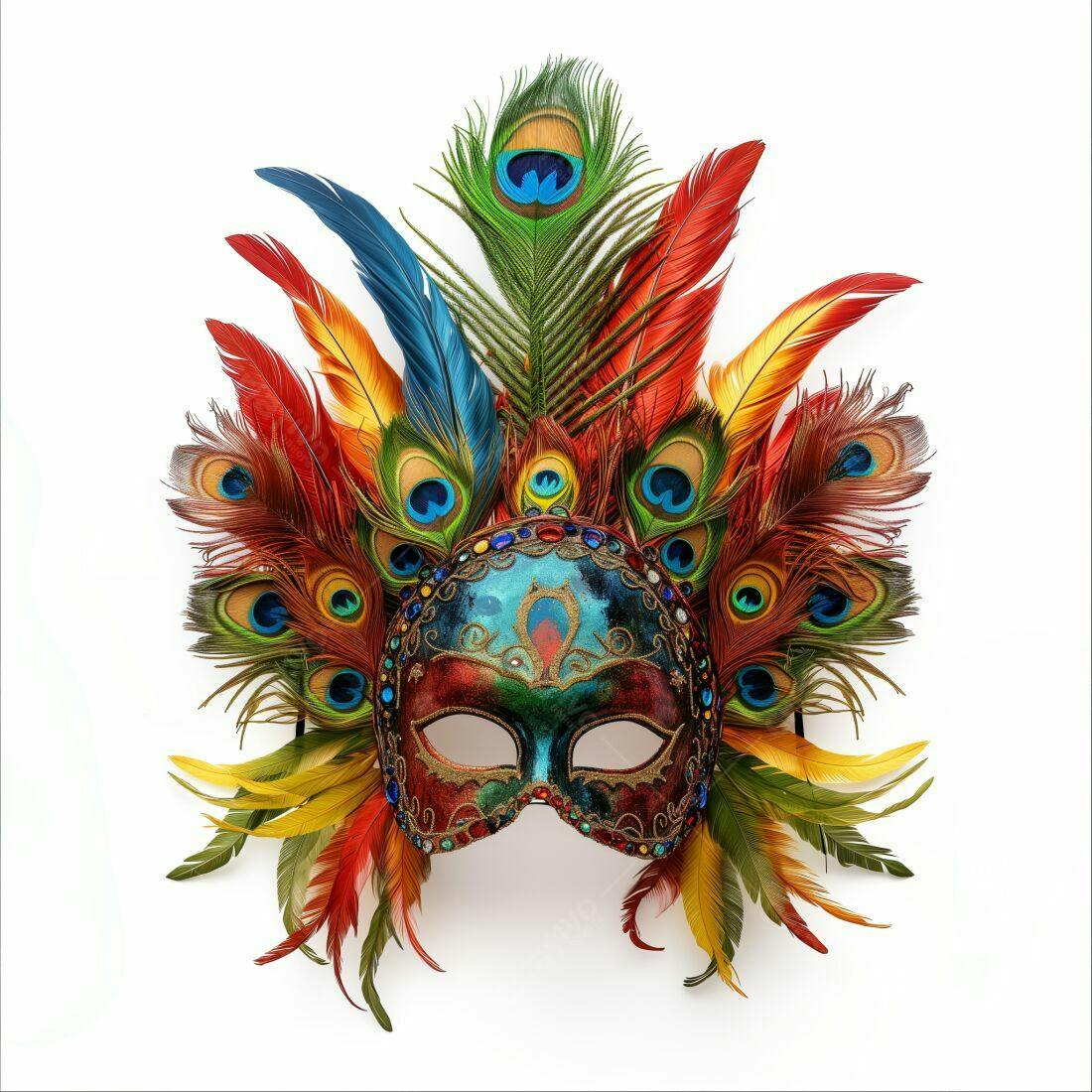 Máscara de Carnaval com Penas de Pavão