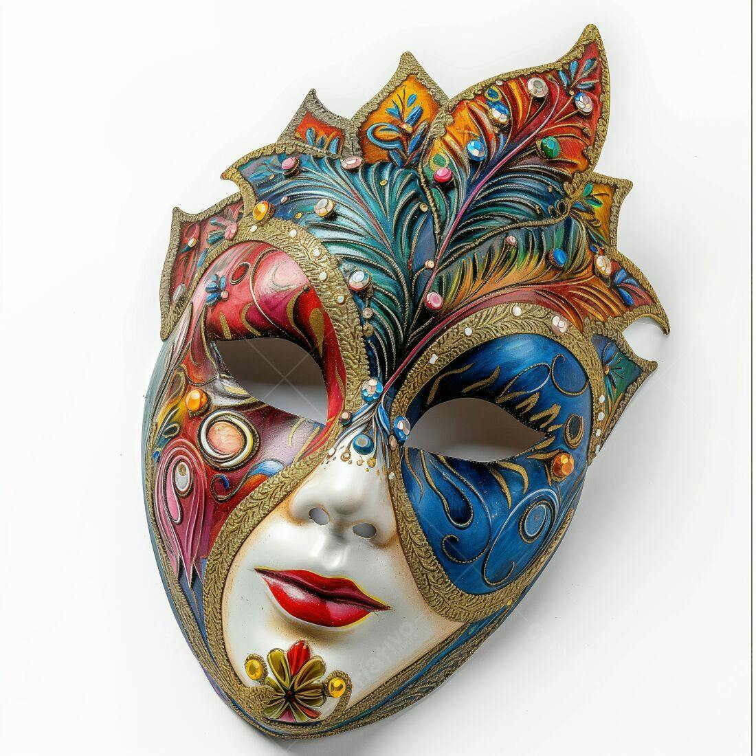 Máscara Veneziana colorida com detalhes em dourado