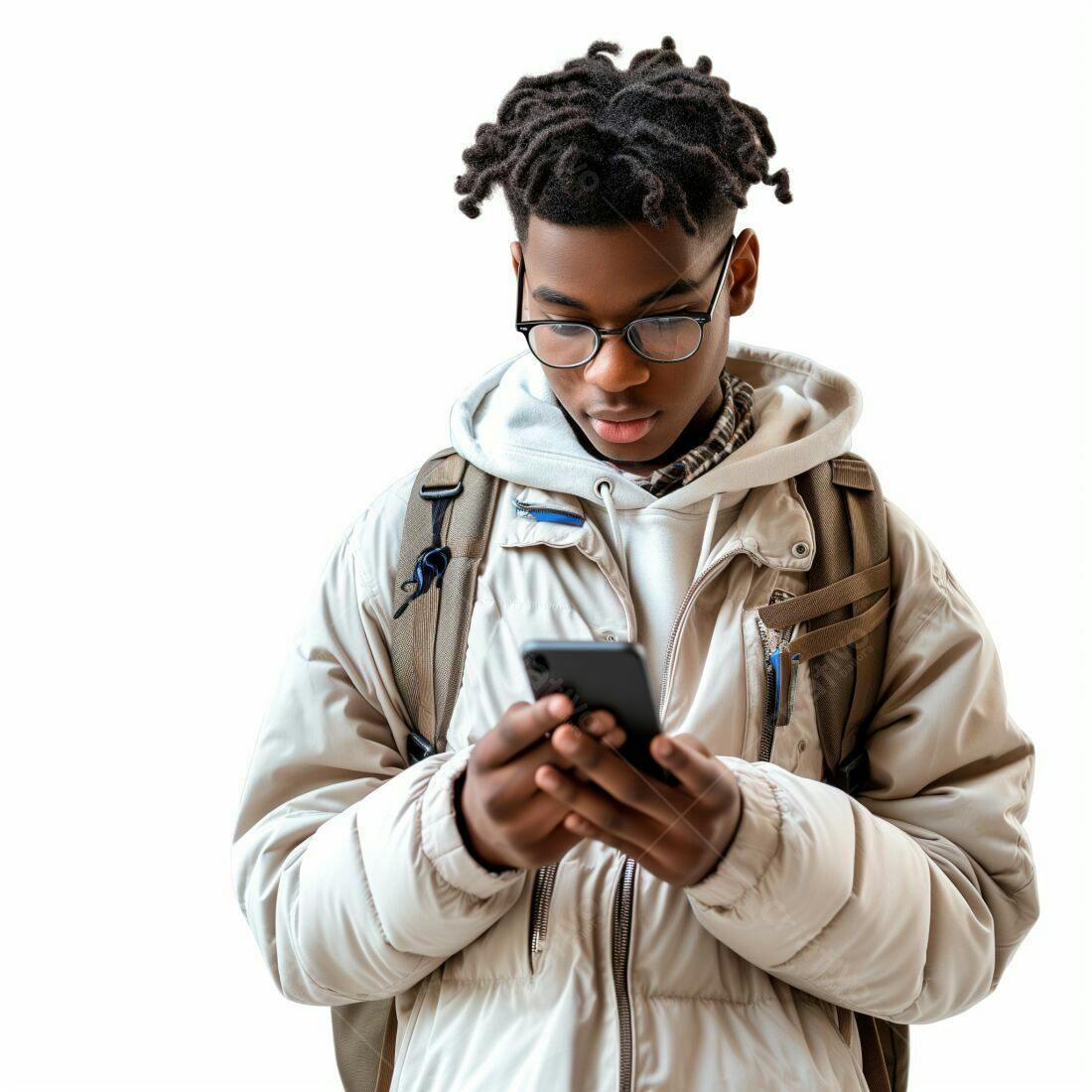 Jovem negro usando smartphone