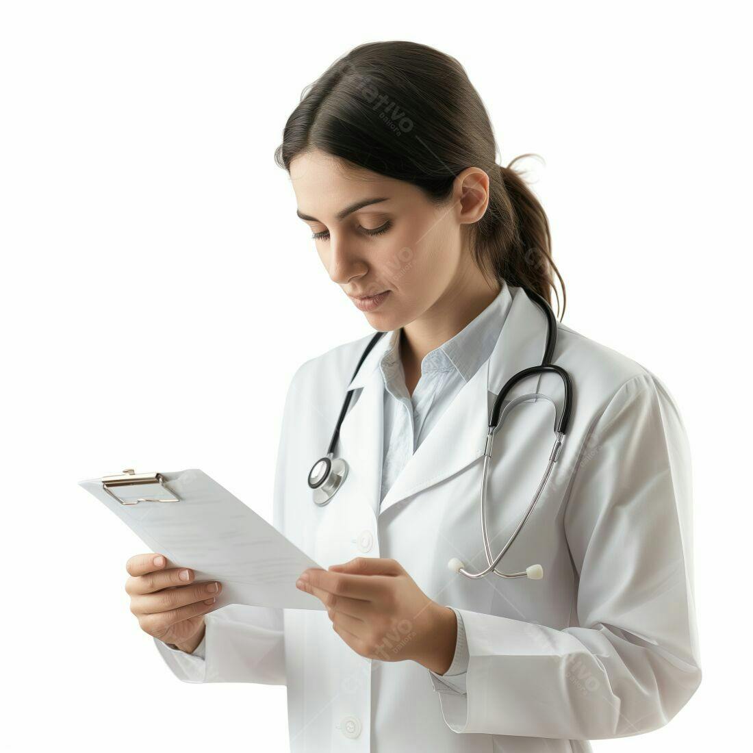 Médica revisando prontuário médico