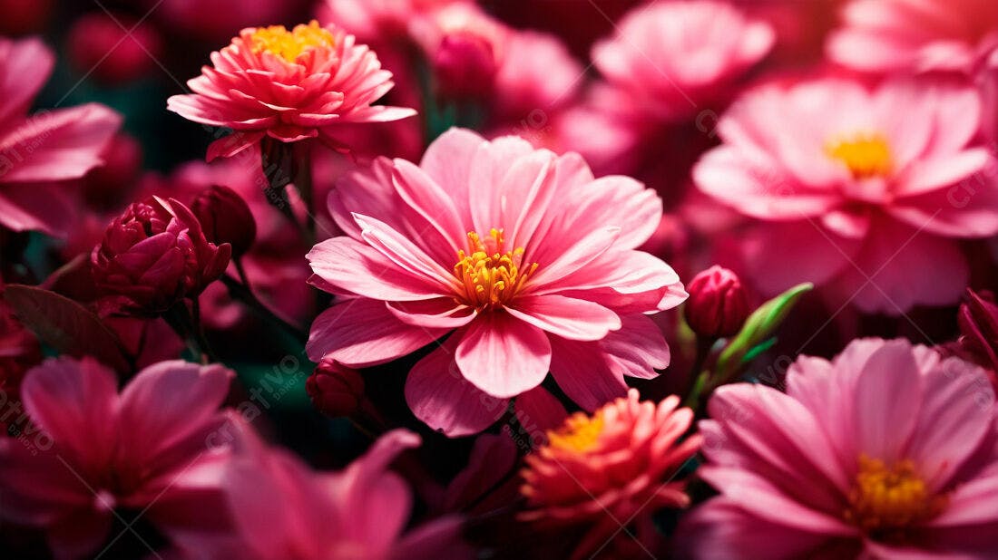 Flores rosas vibrantes em close