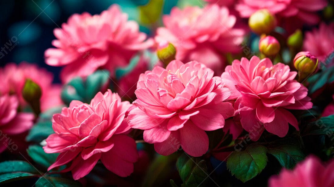 Flores Rosas vibrantes em jardim