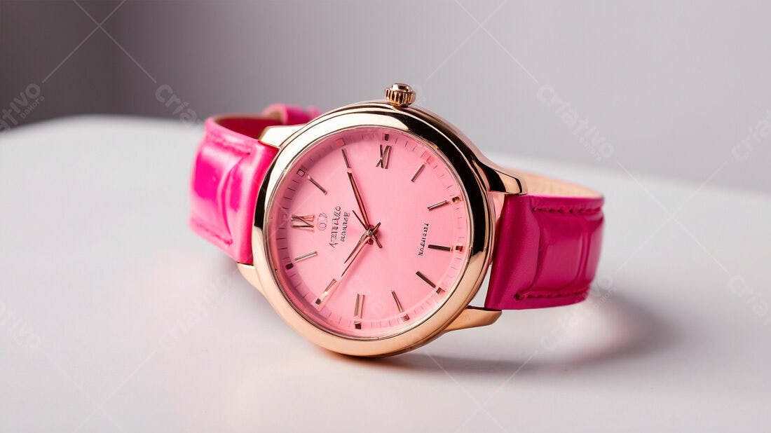 Relógio Rosa com Pulseira de Couro