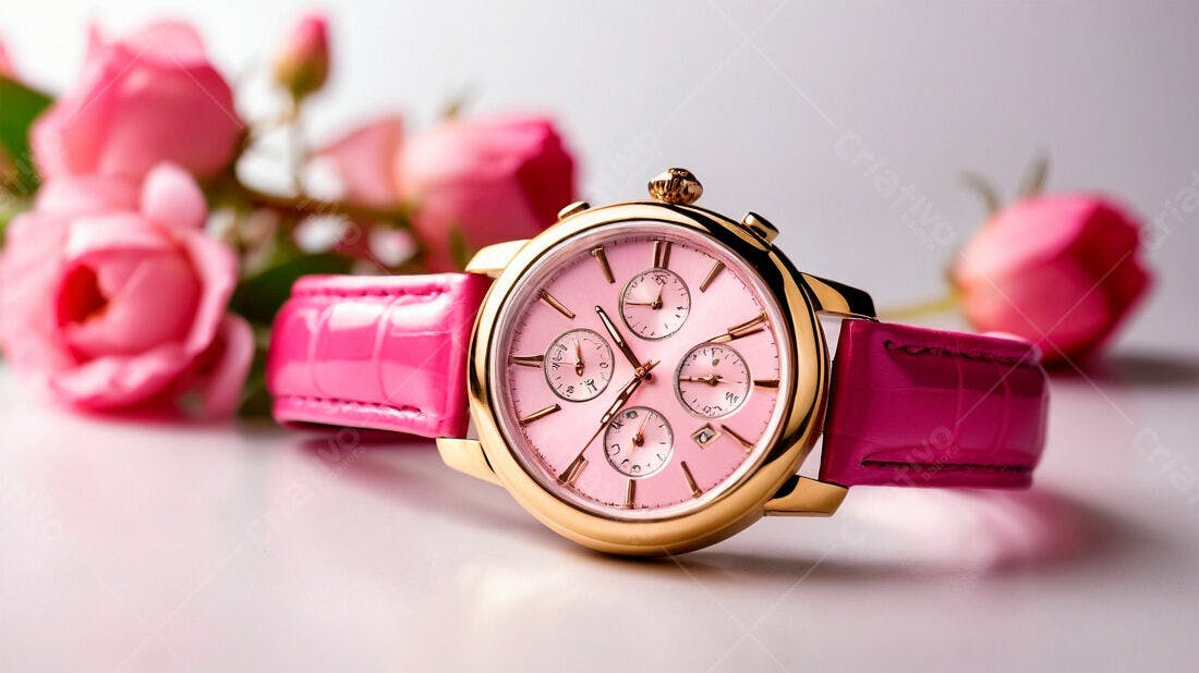 Relógio feminino rosa dourado com pulseira pink