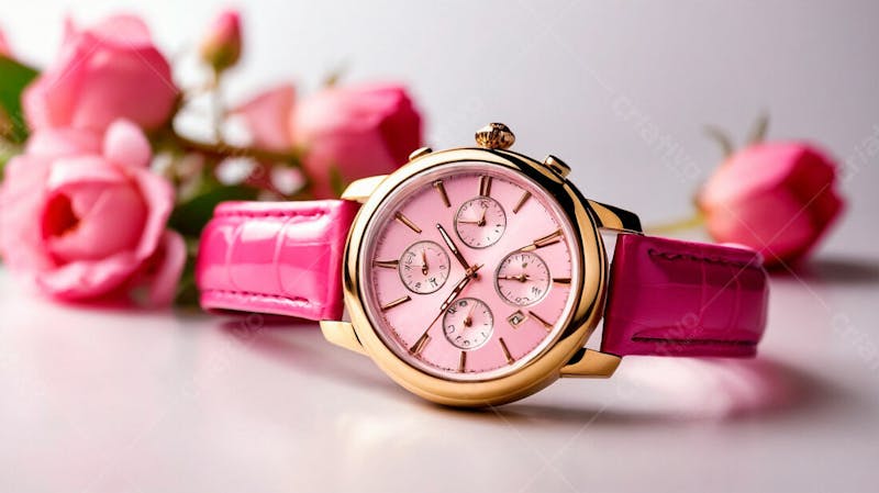 Imagem grátis de um relógio rosa e flores no fundo