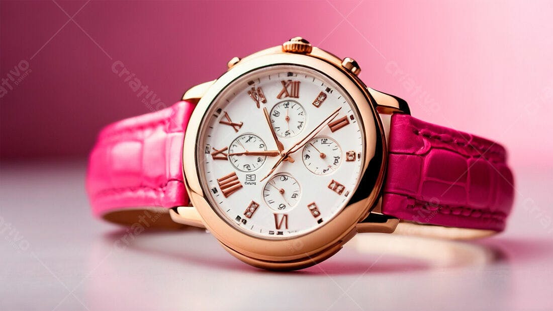 Relógio feminino rose gold com pulseira pink