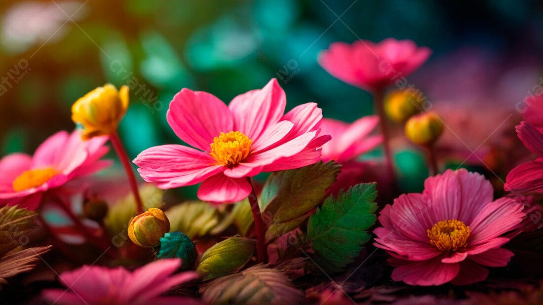 Flores rosas vibrantes em jardim
