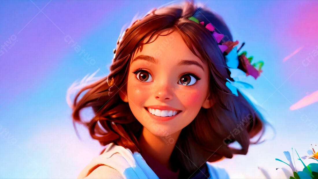 Menina sorridente com flores no cabelo