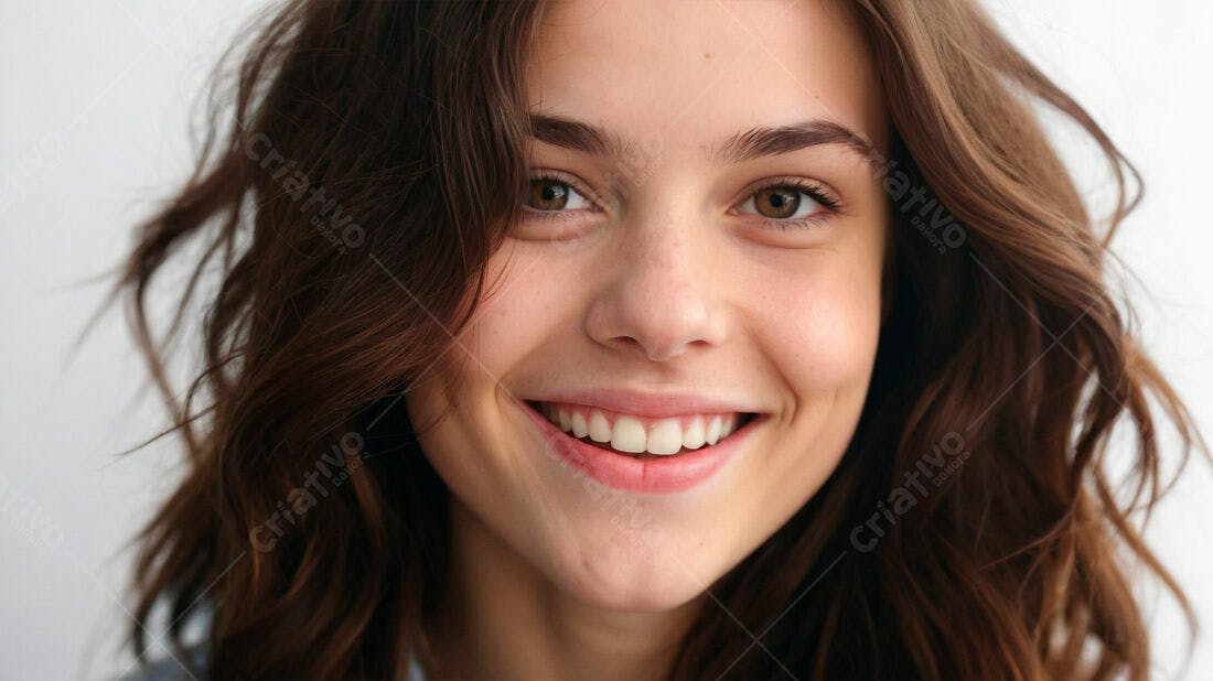 Mulher jovem sorrindo cabelo castanho claro