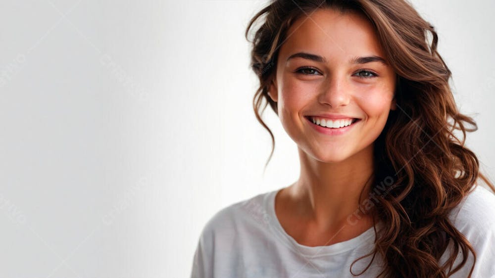 Imagem Grátis Menina Com Cabelo Castanho Sorrindo Sobre Fundo Branco