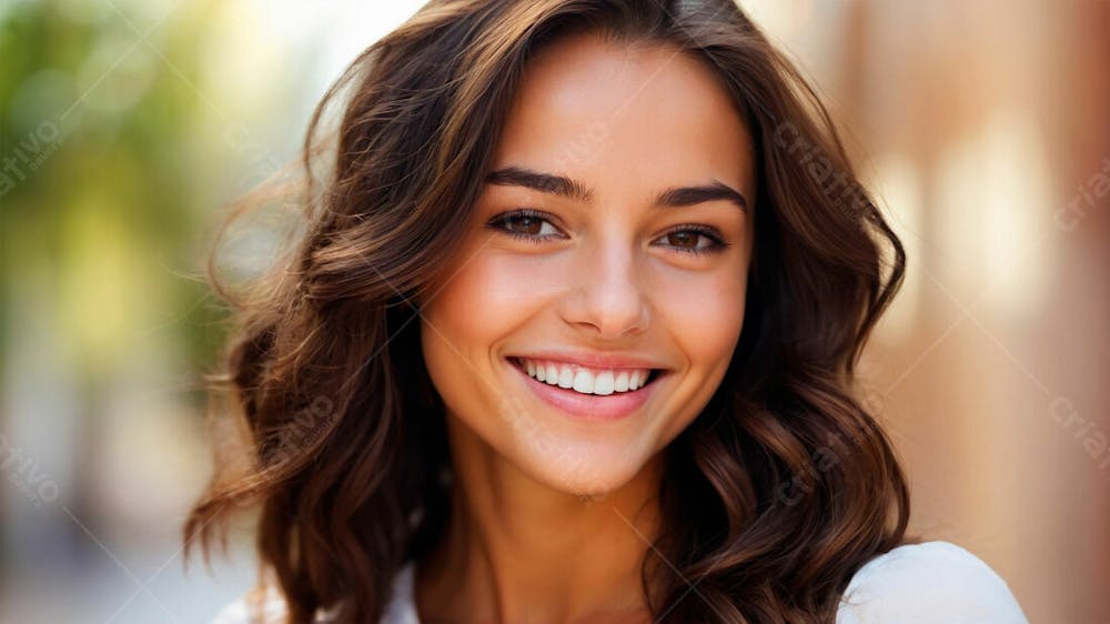 Imagem Grátis Mulher Branca Cabelo Liso Castanho Sorrindo