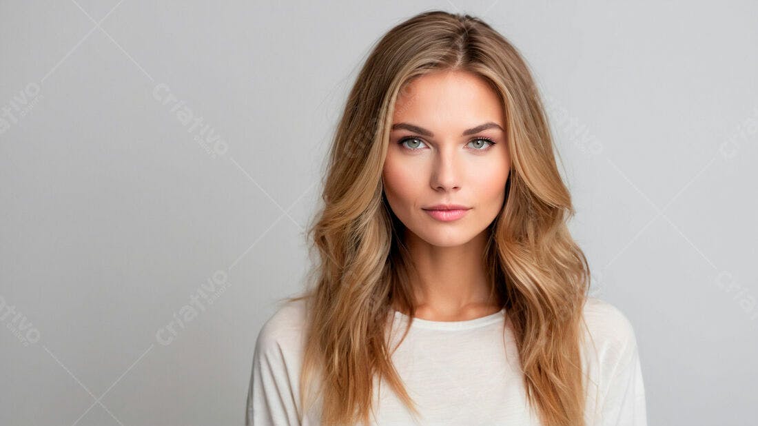 Modelo mulher loira fundo cinza