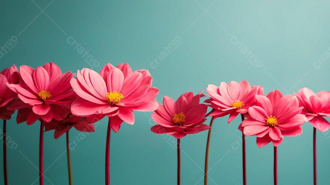 Flores cor-de-rosa em fundo turquesa