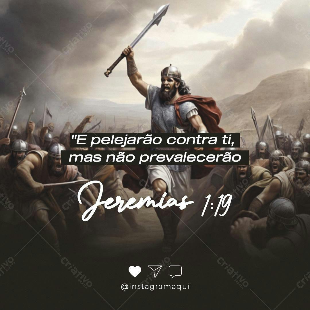 Post Instagram Mensagem Bíblica Jeremias 1:19 PSD Editável