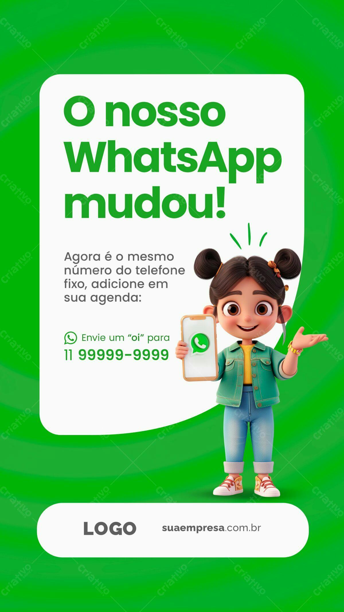 Flyer WhatsApp Mudança de Número PSD Editável