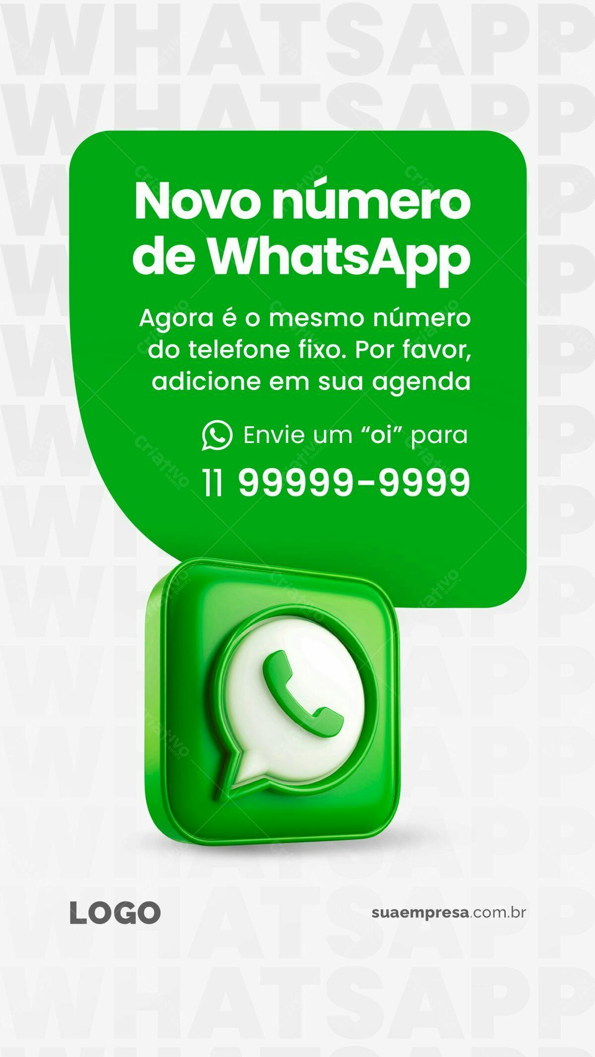 Anúncio WhatsApp Novo Número PSD Editável