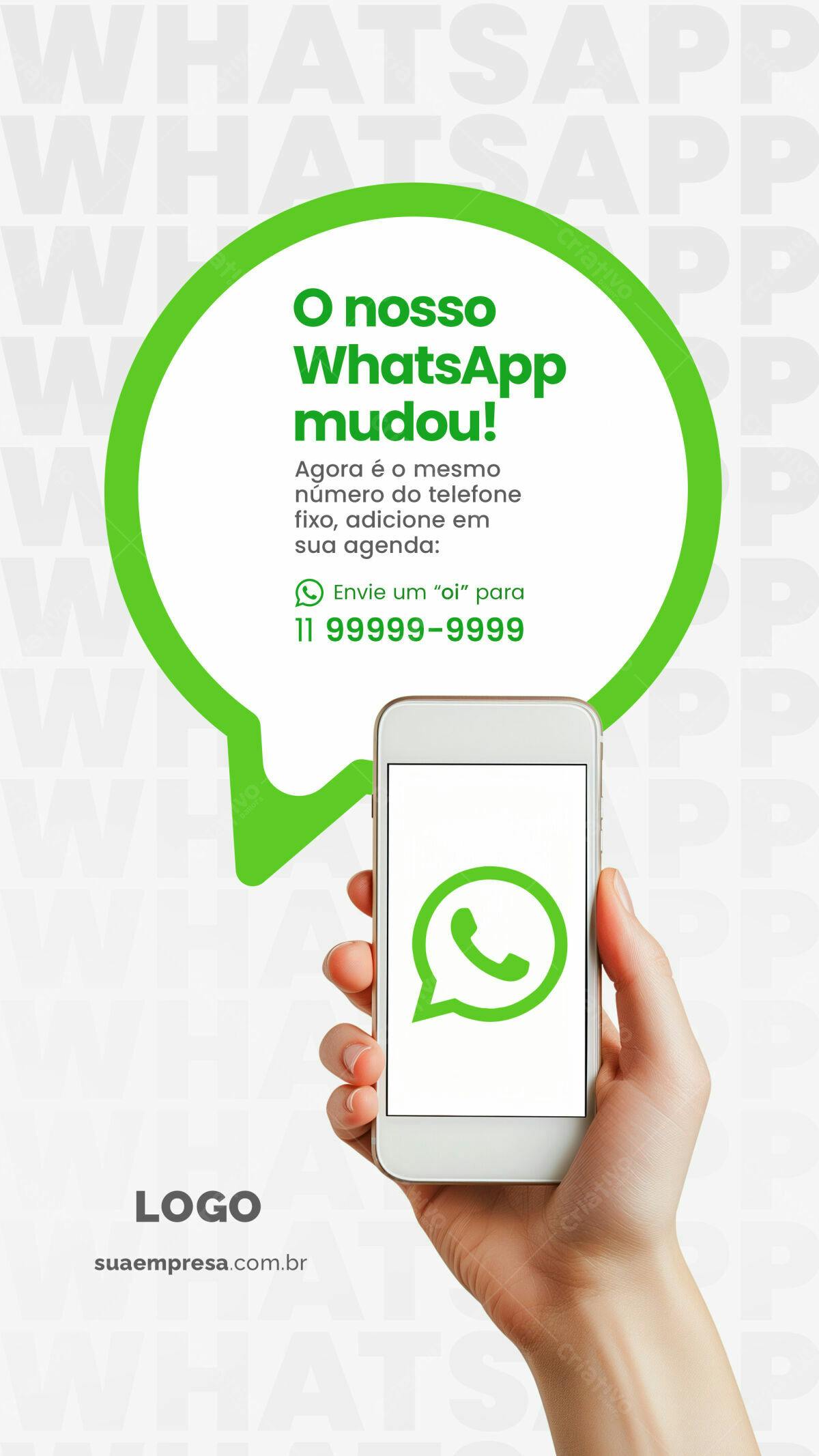 Flyer WhatsApp Mudança de Número PSD Editável