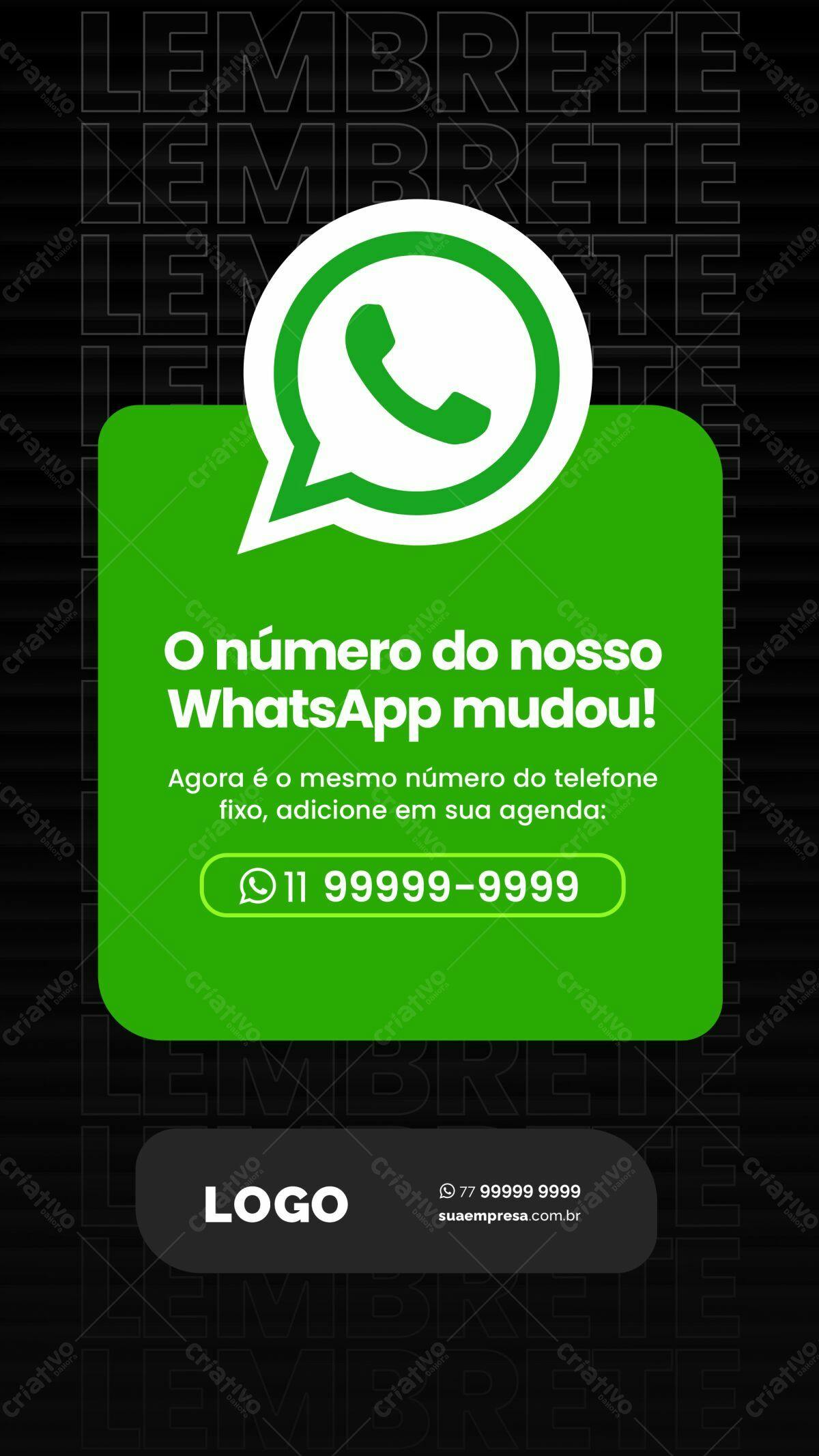 Anúncio WhatsApp Mudança de Número PSD Editável
